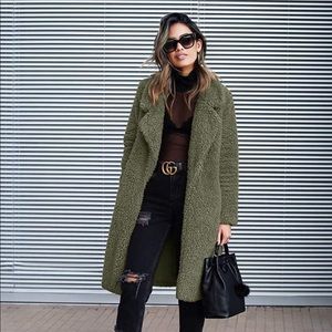 Olive Green Fuzzy Teddy Coat
